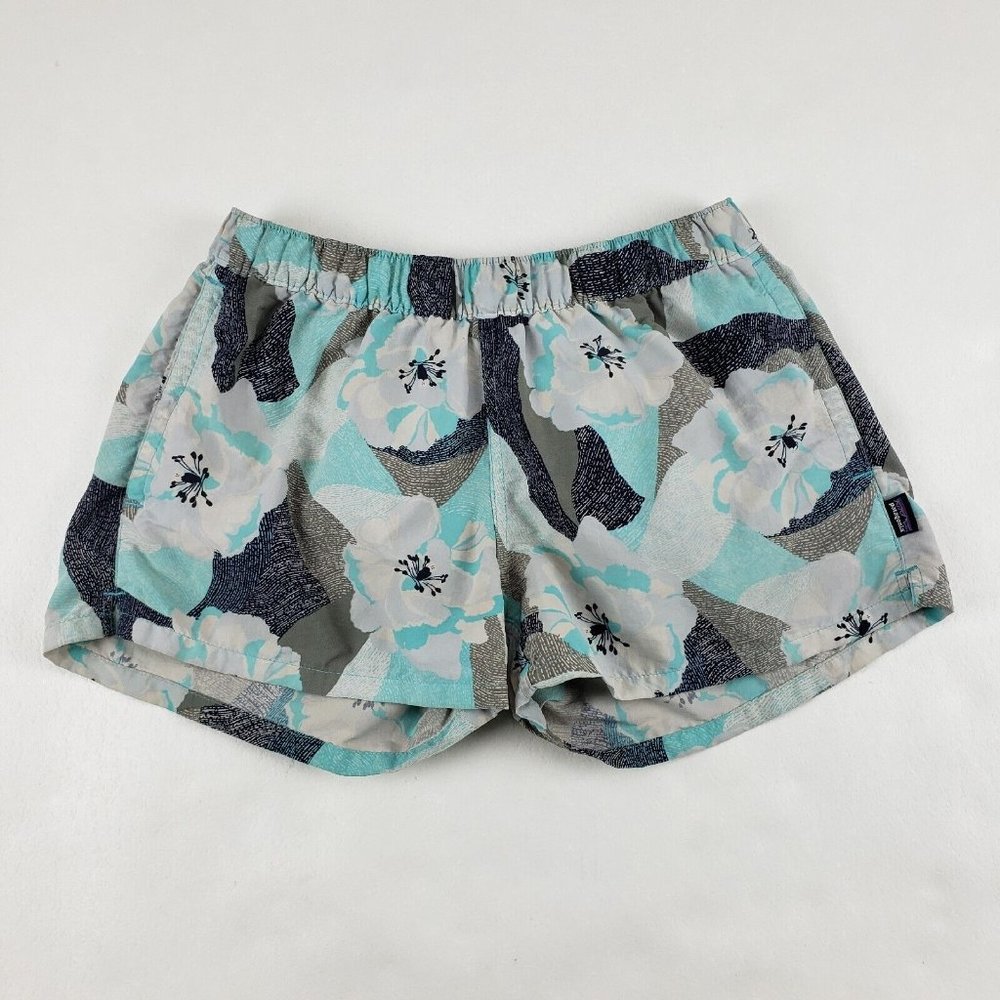 Patagonia Barely Baggies Floral Shorts Blue Medium Hibiscus